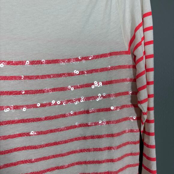 J Crew Collection Women's White/Pink Sequin Striped Preppy T-Shirt - Size Small - Picture 3 of 6